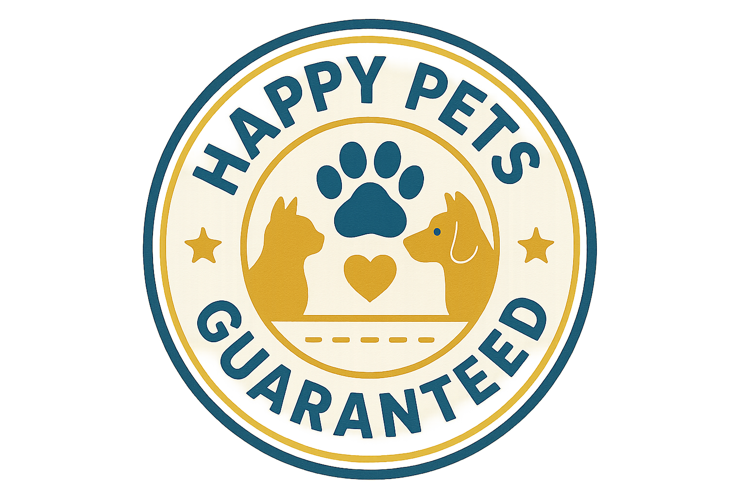 Badge with "Happy Pets Guaranteed